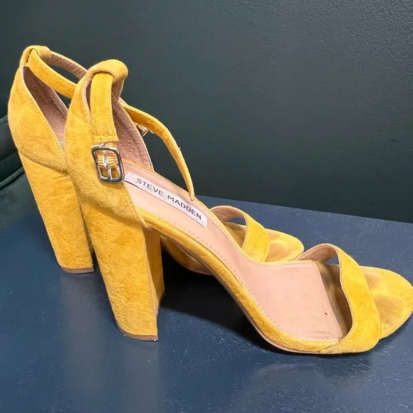 Steve Madden suede mustard yellow heeled sandals size 10 - Picture 3 of 4